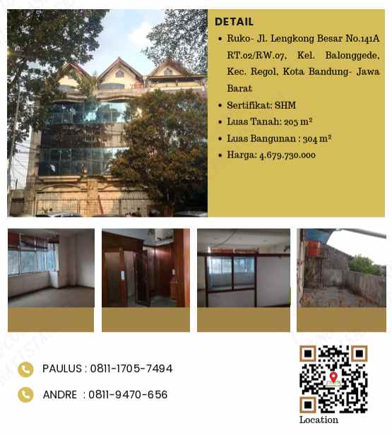 dijual ruko gudang kantor jl lengkong besar no 141a