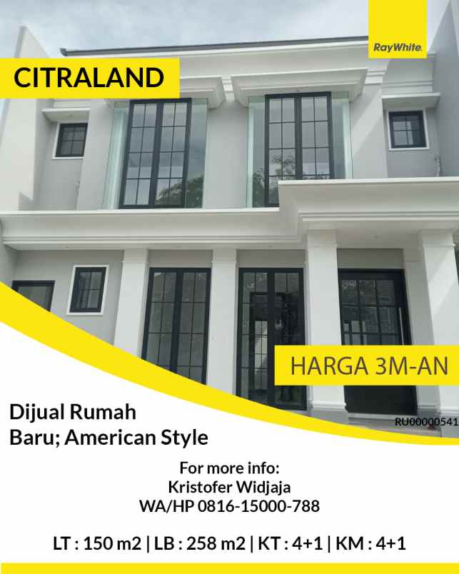 dijual rumah di citraland surabaya baru american style