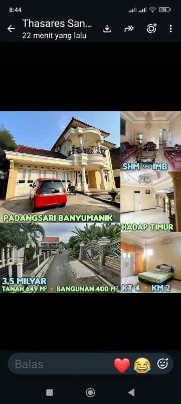 dijual rumah di padangsari banyumanik semarang