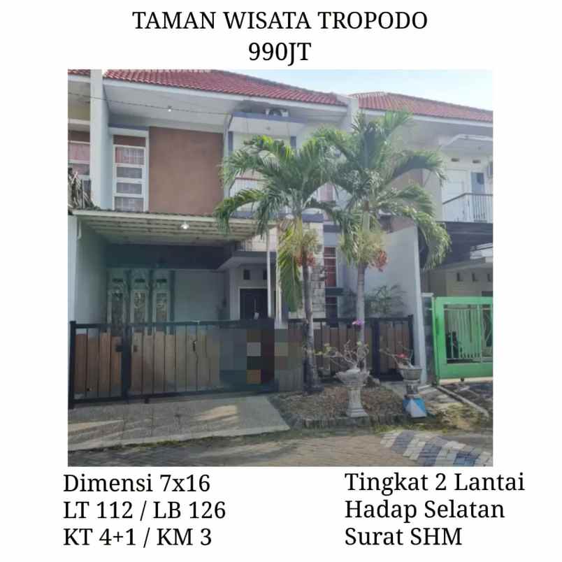 dijual rumah pondok wisata tropodo