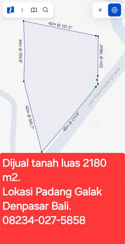 dijual tanah jalan padang galak sanur