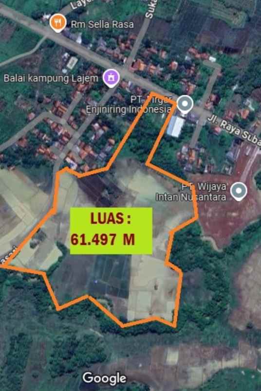 dijual tanah jl raya subang cikamurang