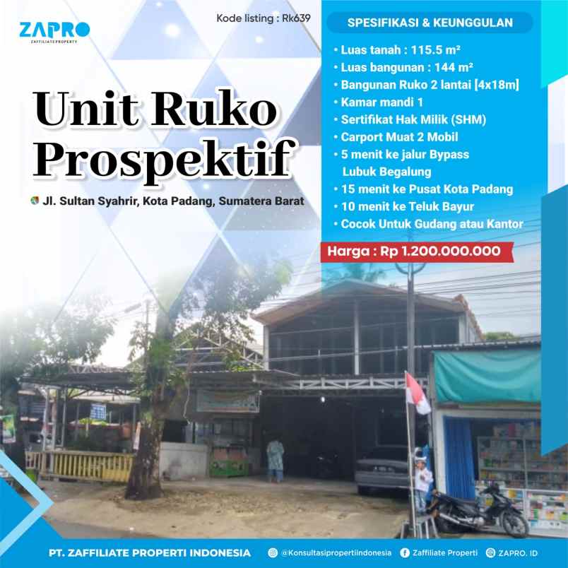 jual ruko cocok peruntukan gudang kantor tempat usaha