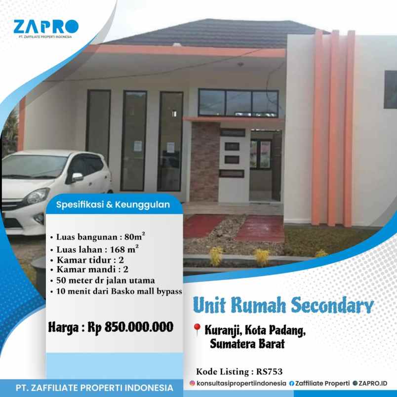 jual rumah siap huni di kuranji padang