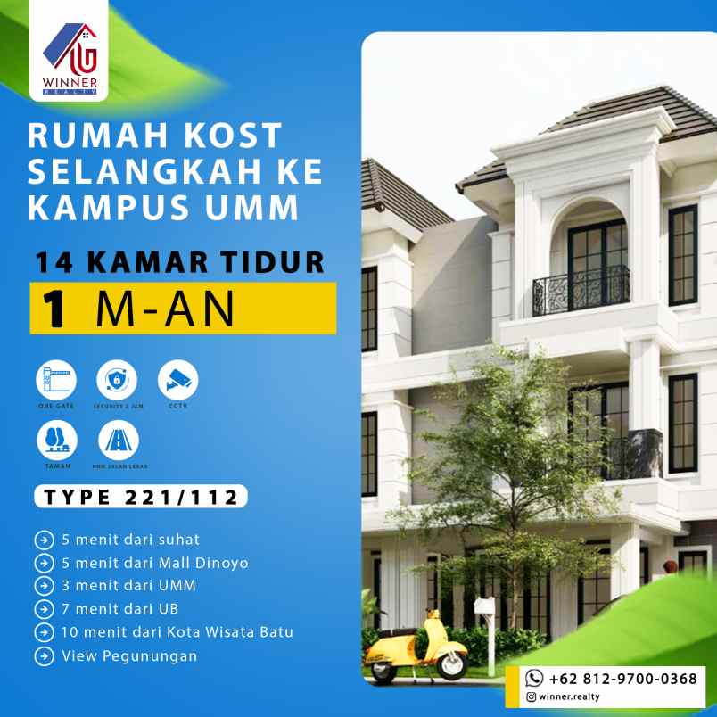 rumah kost 14 kamar stratgeis daerah kampus di malang