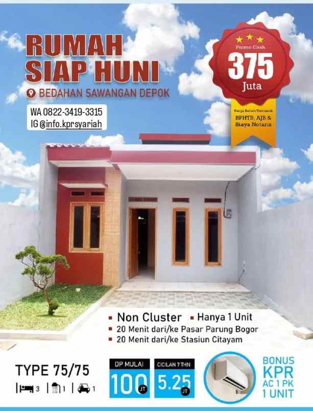 rumah siaphuni 3kamar sawangan depok