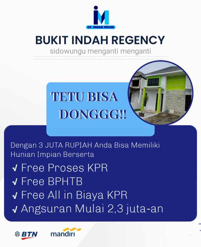 rumah tanpa dp promo lokasi menganti sidowungu