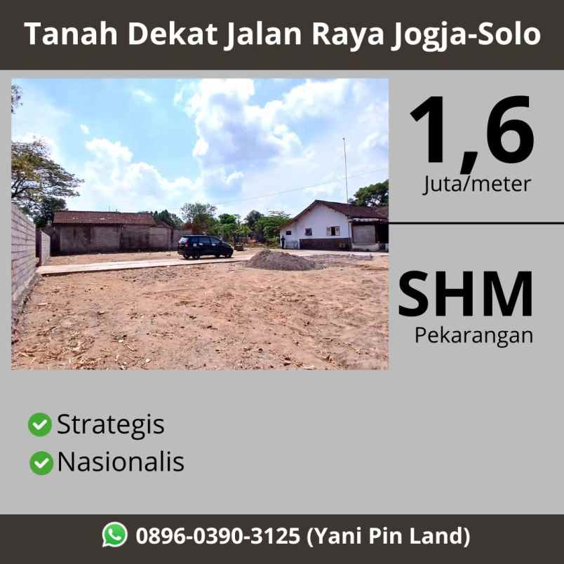 tanah pekarangan murah utara jalan jogja solo