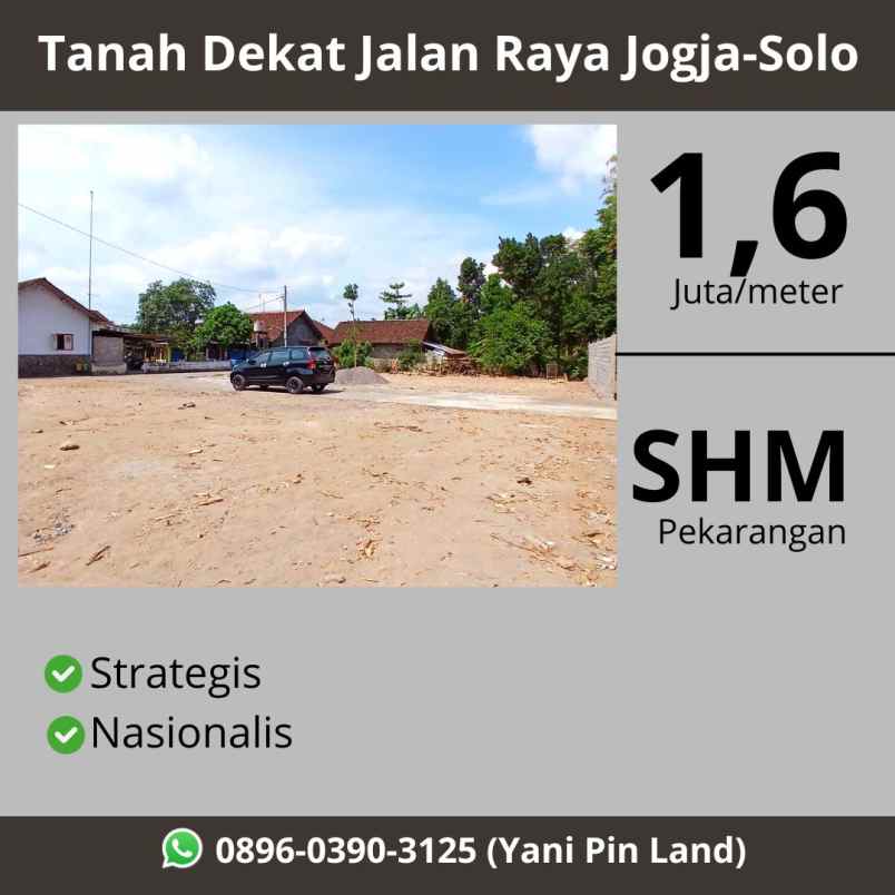 tanah pekarangan murah utara jalan jogja solo