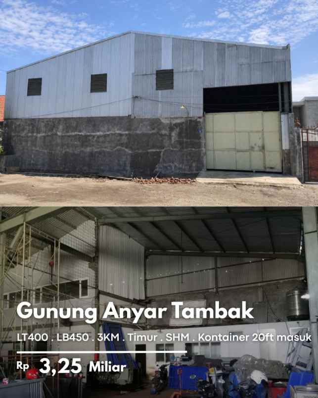 dijual ruko gudang kantor gunung anyar tambak