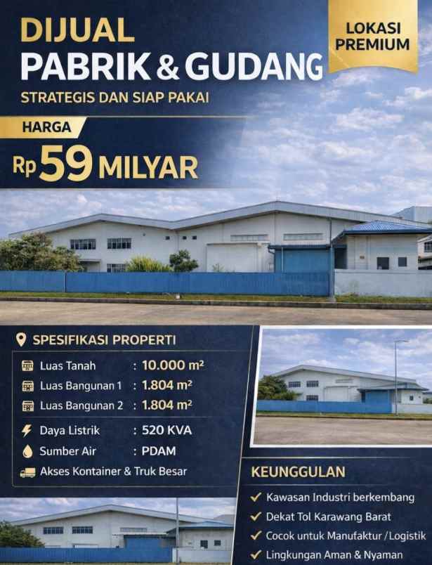 dijual ruko gudang kantor kawasan industri knic