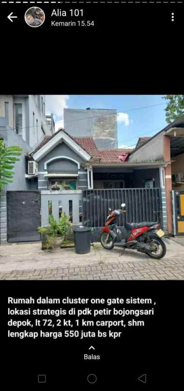 dijual rumah cluster pondok petir