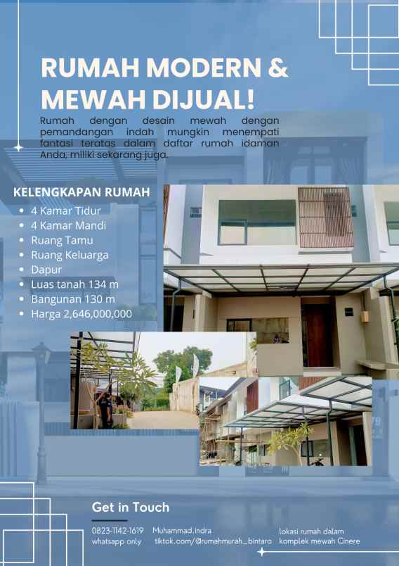 dijual rumah jalan raya cinere nempel