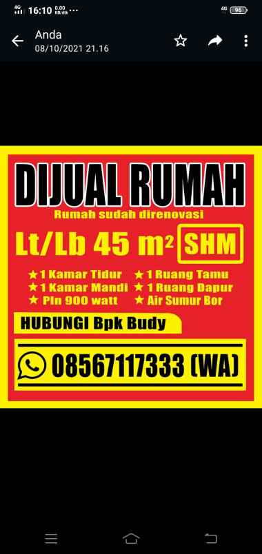 dijual rumah jl dimun iv bbm no 4