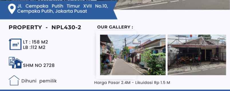 dijual rumah lelang cempaka putih timur jakarta pusat