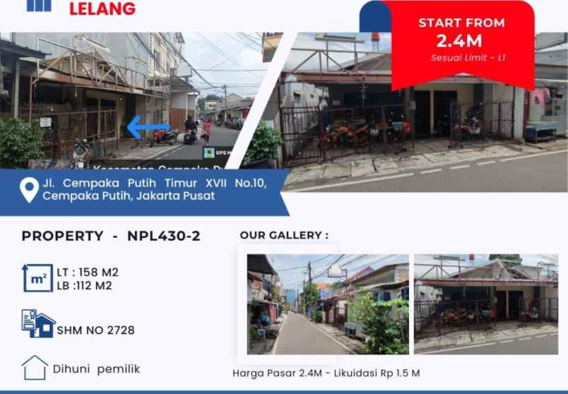 dijual rumah lelang cempaka putih timur jakarta pusat