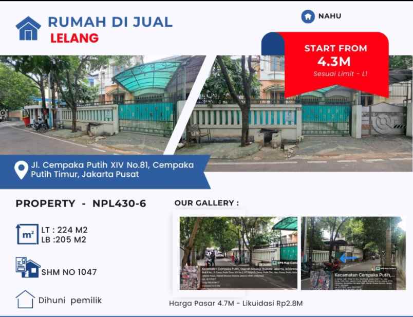 dijual rumah lelang cempaka putih timur jakarta pusat