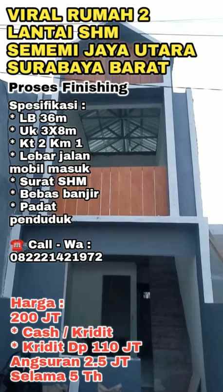 dijual rumah sememi jaya utara surabaya