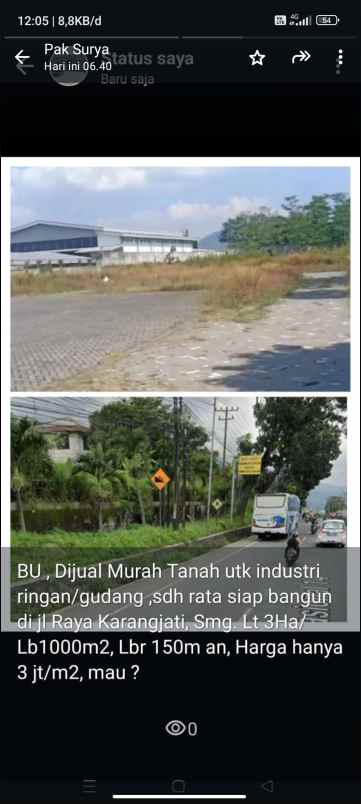 dijual tanah di jl raya karangjati ungaran