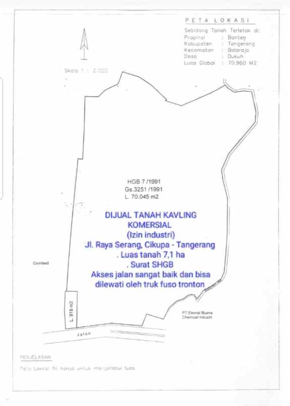 dijual tanah jl raya serang cikupa