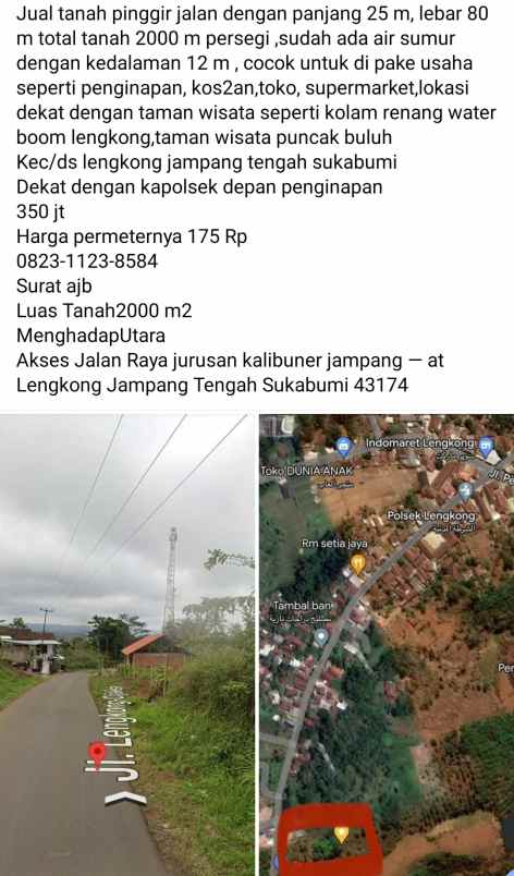 dijual tanah jl ry lengkong kec