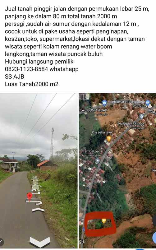 dijual tanah jl ry lengkong kec