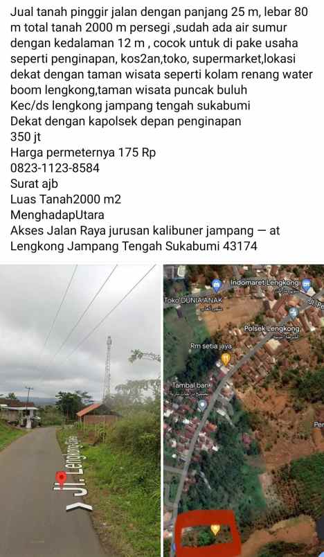 dijual tanah jl ry lengkong kec