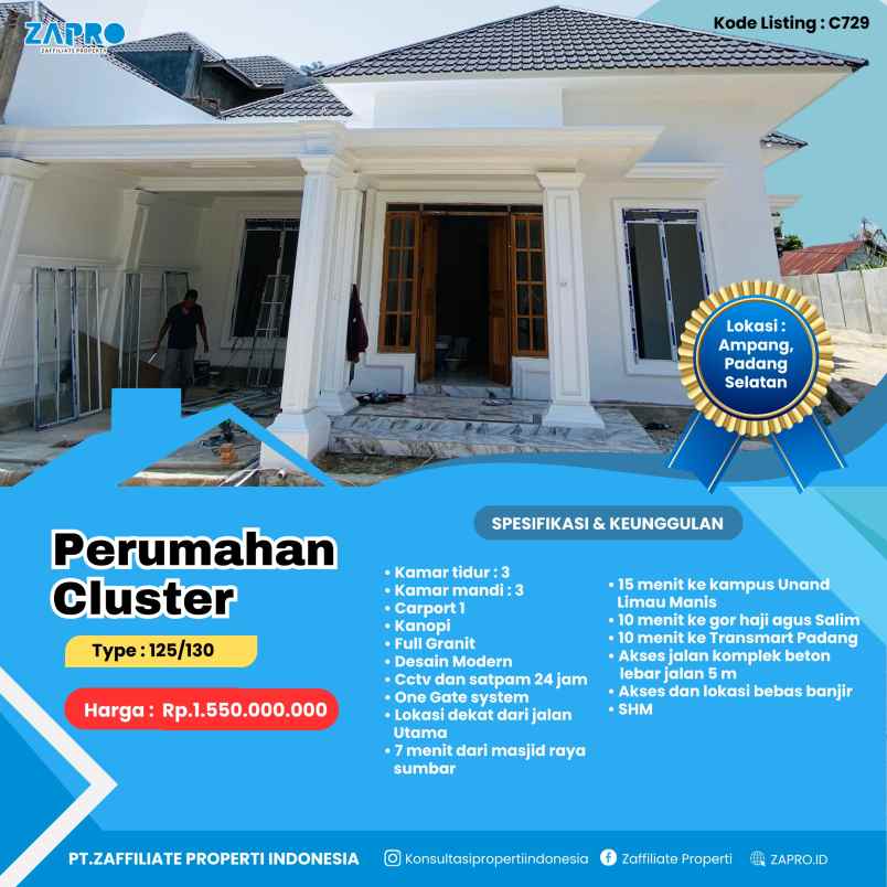 jual rumah cluster di ampang padang