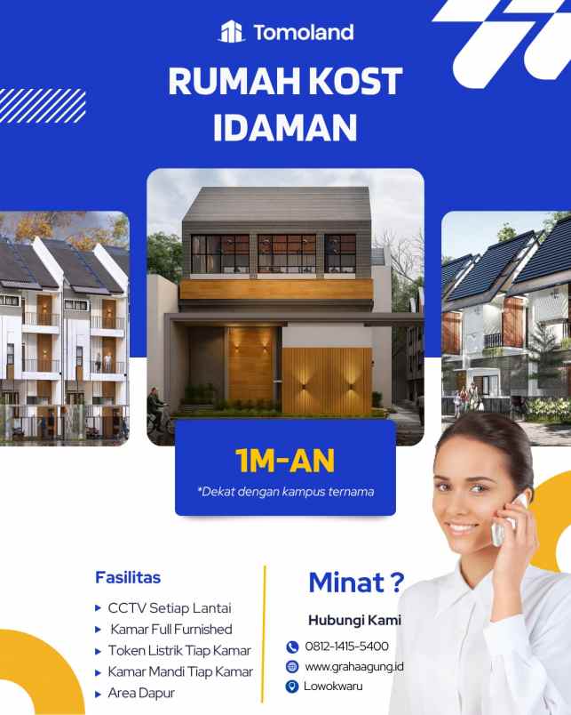 jual rumah kost 8 kamar dekat ub malang harga 1m