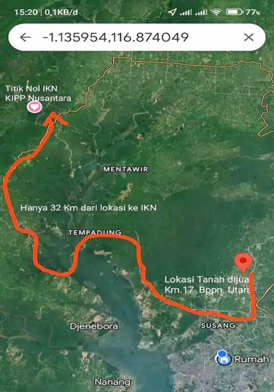 jual tanah 3 087 m2 di karang joang kota balikpapan