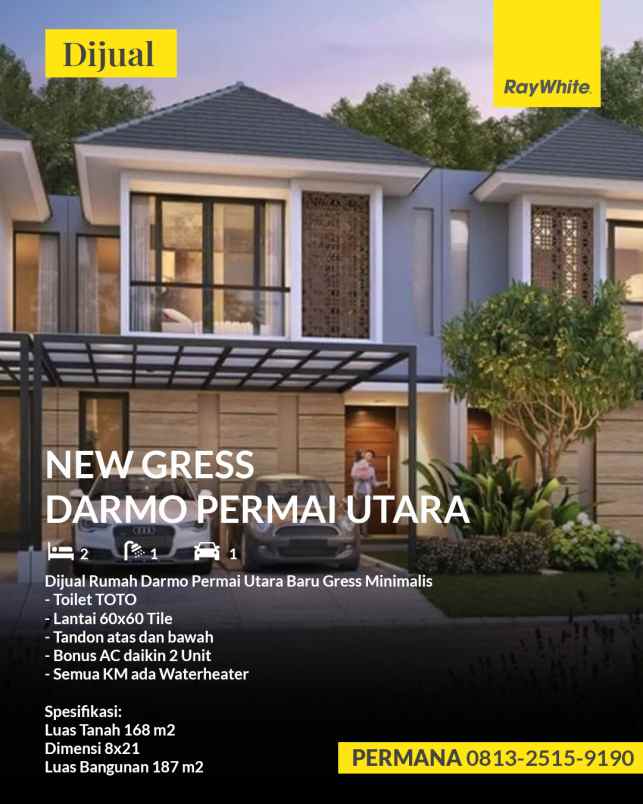 rumah dijual baru gress darmo permai utara