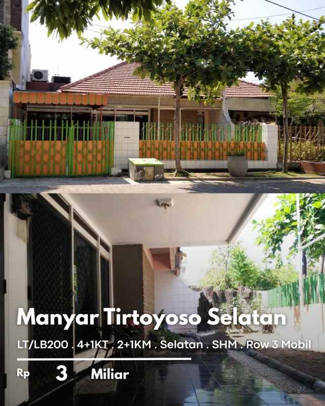 rumah manyar tirtoyoso selatan terawat row 3 mobil