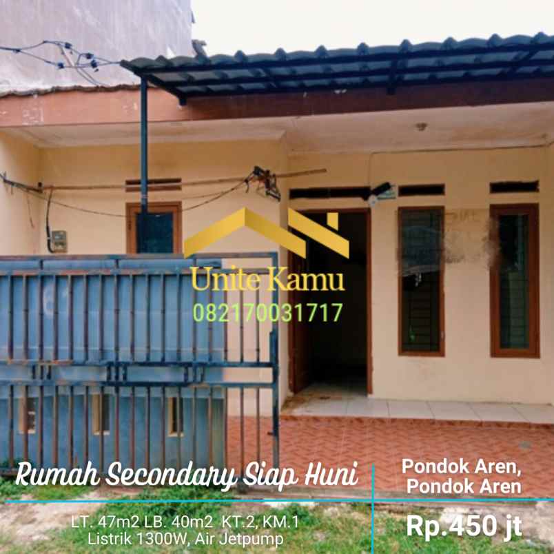 rumah murah siap huni lt 47 lb 40 pondok aren rp 450jt