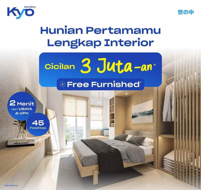 apartemen kyo society free furnished dekat universitas