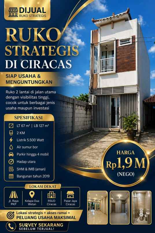 dijual ruko gudang kantor ciracas