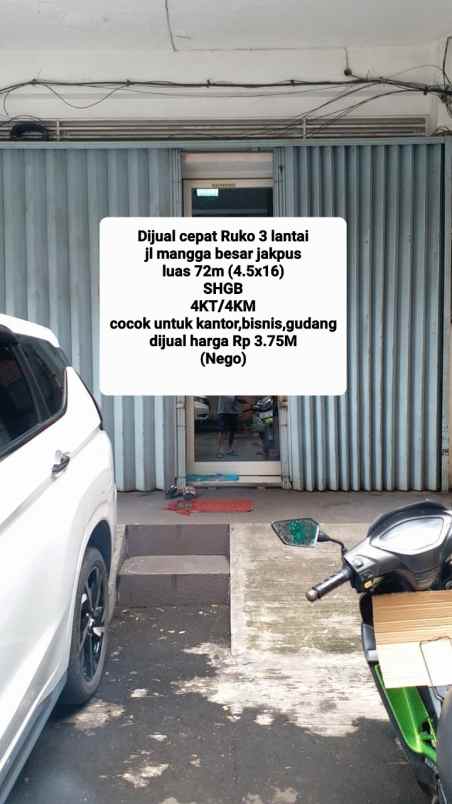 dijual ruko gudang kantor jalan raya mangga besar