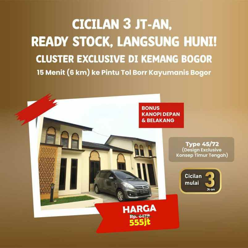 dijual rumah jalan raya kemang parung bogor