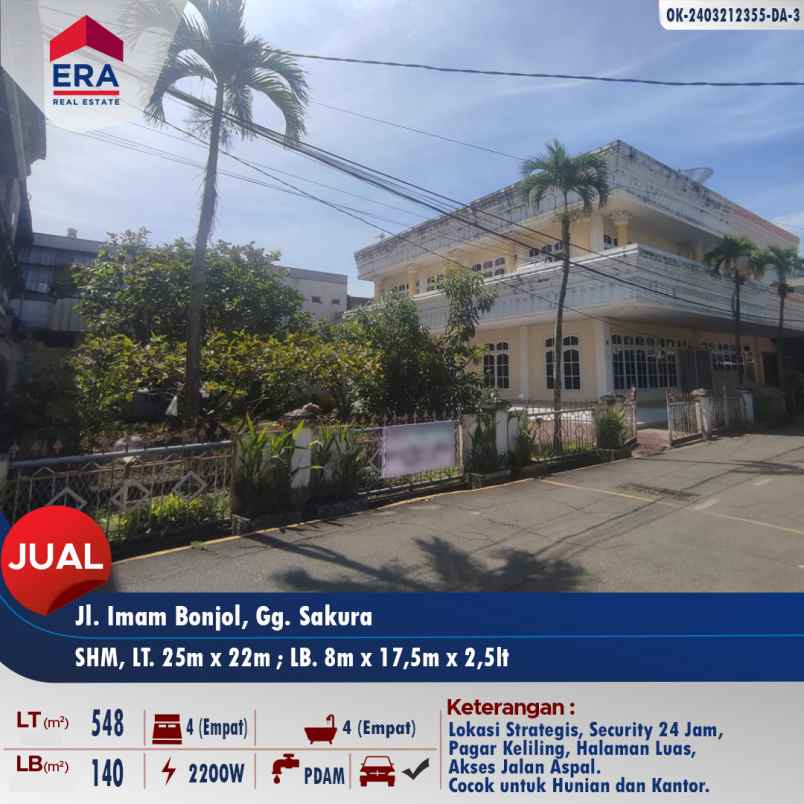 dijual rumah jl imam bonjol gg sakura