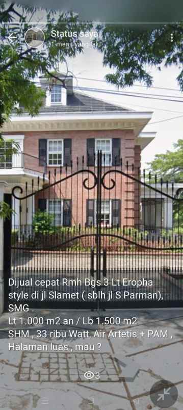 dijual rumah jl slamet