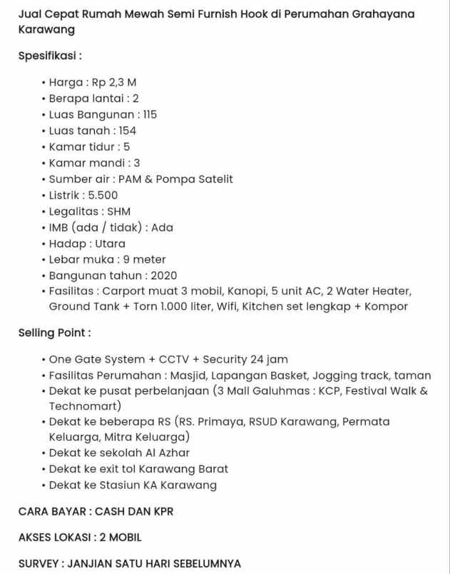 dijual rumah telukjambe timur