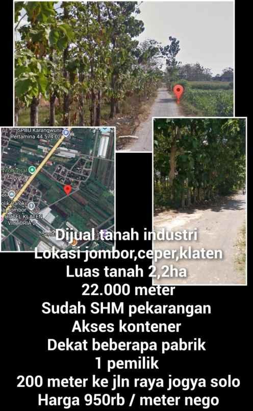 dijual tanah industri di jombor ceper klaten