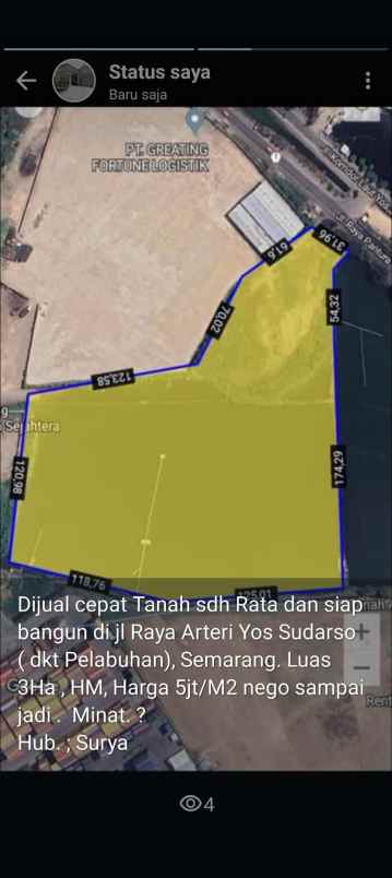 dijual tanah jl arteri yos sudarso