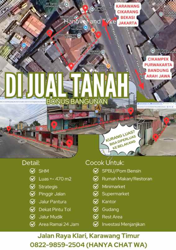 dijual tanah jl raya klari pantura