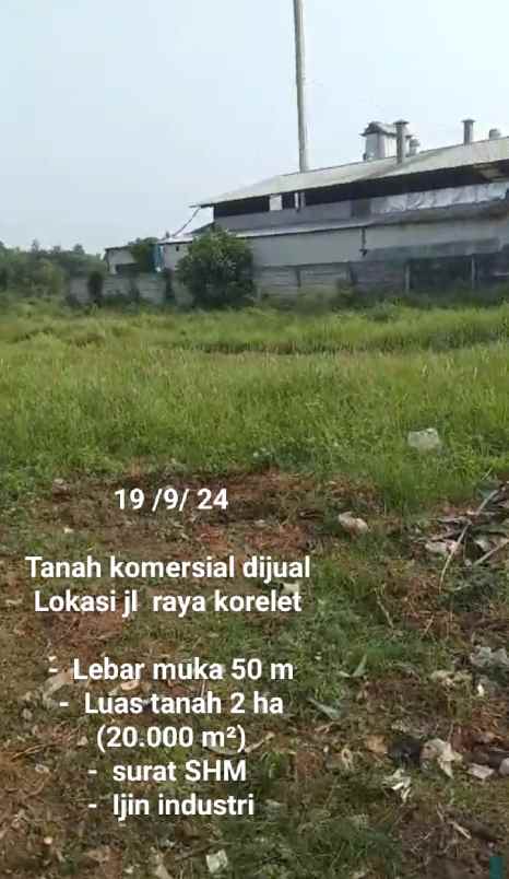 dijual tanah jl raya korelet panongan