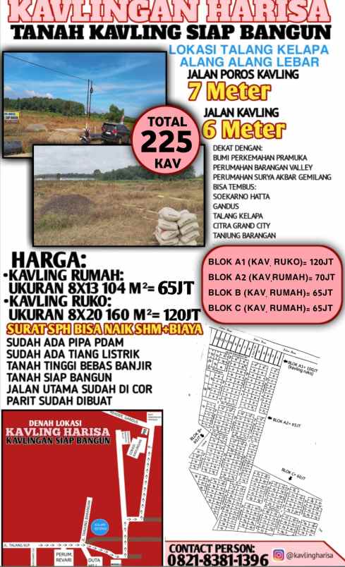 dijual tanah kavlingan di talang kelapa alang alang