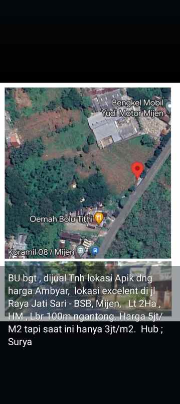 dijual tanah ngantong di jl jati raya bsb mijen