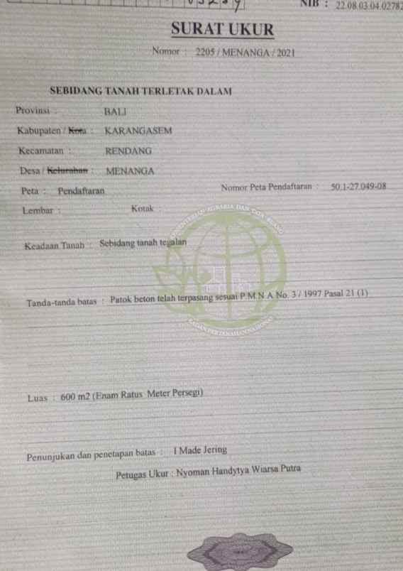 dijual tanah rendang karangasem