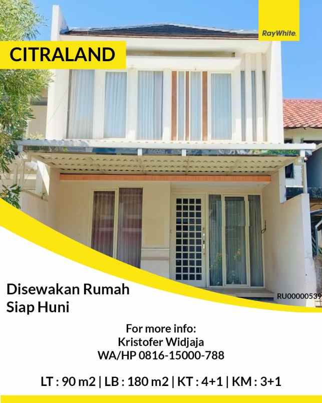 disewakan rumah alam hijau citraland surabaya