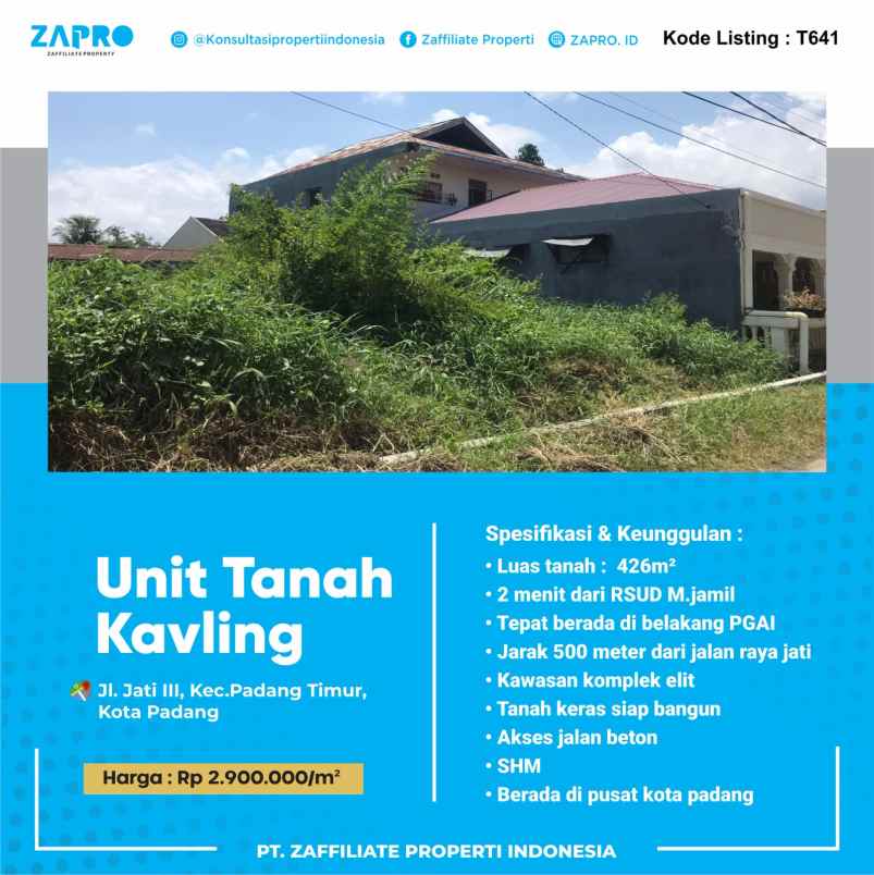 tanah kavling di jati kota padang