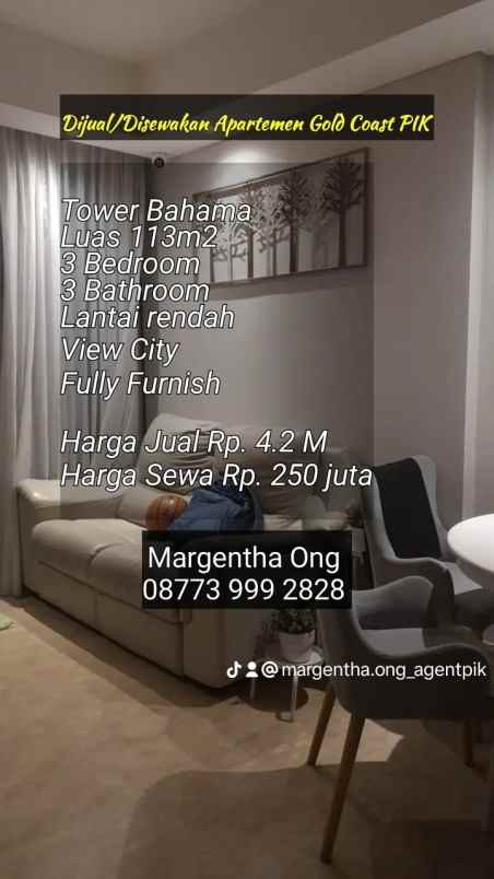 apartemen gold coast pik tower bahama fully furnish